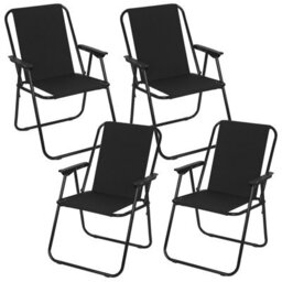 Urbn-Living Urbnliving 4Pcs Black Folding Deck Chairs With Garden Table Outdoor Patio Dining Furniture Set - thumbnail 2