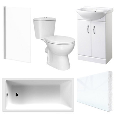 Bubly Bathrooms Modern 3-Piece Bathroom Suite: 1700X700 Bath, Wc & 550mm Gloss White Vanity Unit - Complete Set - image 1