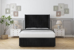 "Sloomy Marlborough Black Naples Divan Bed Set No Drawers - 54"" Wingback & 12"" Footboard 4'6 Double" - thumbnail 1