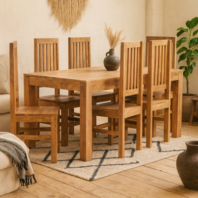 Wyld Haus Manila 180Cm Light Mango Wood Dining Set With 6 Slatted Chairs - image 1