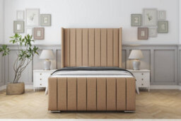 "Sloomy Melbourne Latte Dumfries Bed Frame With Mattress  With 50"" Upholstered Wingback Headboard 4'6 Double" - thumbnail 1