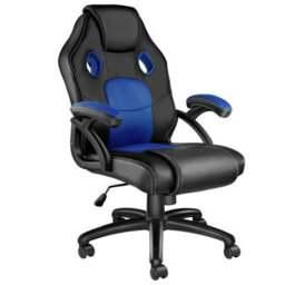 Tectake Gaming Chair Mike - Ergonomic Shape, Thick Padding, Stepless Height Adjustment - Black/blue