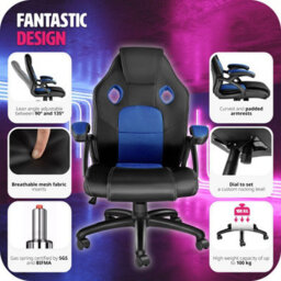 Tectake Gaming Chair Mike - Ergonomic Shape, Thick Padding, Stepless Height Adjustment - Black/blue - thumbnail 7