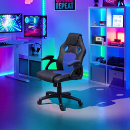 Tectake Gaming Chair Mike - Ergonomic Shape, Thick Padding, Stepless Height Adjustment - Black/blue - thumbnail 9