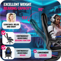Tectake Gaming Chair Mike - Ergonomic Shape, Thick Padding, Stepless Height Adjustment - Black/blue - thumbnail 4