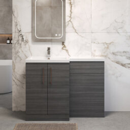 Balterley Left-Hand Bathroom Vanity And Wc Unit Combination With Basin - 1100mm - Woodgrain Anthracite With Copper Handles - thumbnail 2