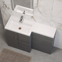 Balterley Left-Hand Bathroom Vanity And Wc Unit Combination With Basin - 1100mm - Woodgrain Anthracite With Copper Handles - thumbnail 3