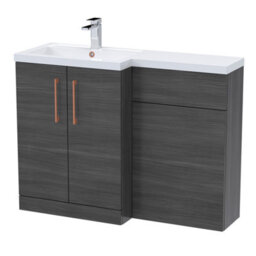 Balterley Left-Hand Bathroom Vanity And Wc Unit Combination With Basin - 1100mm - Woodgrain Anthracite With Copper Handles - thumbnail 1