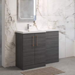Balterley Left-Hand Bathroom Vanity And Wc Unit Combination With Basin - 1100mm - Woodgrain Anthracite With Copper Handles - thumbnail 4