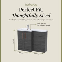 Balterley Left-Hand Bathroom Vanity And Wc Unit Combination With Basin - 1100mm - Woodgrain Anthracite With Copper Handles - thumbnail 5