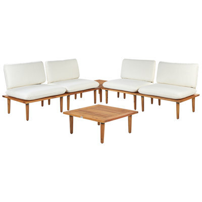 Beliani Garden Lounge Set With Table 4 Seater Frascati Modular Certified Acacia Wood Off-White - image 1