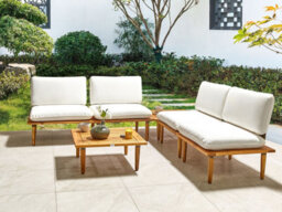 Beliani Garden Lounge Set With Table 4 Seater Frascati Modular Certified Acacia Wood Off-White - thumbnail 2