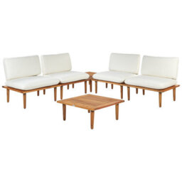 Beliani Garden Lounge Set With Table 4 Seater Frascati Modular Certified Acacia Wood Off-White - thumbnail 1