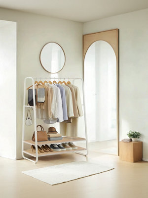 Vasagle Clothes Rail, Clothes Rack With 2 Shelves, 6 S Hooks, Steel Frame, Cream - image 1