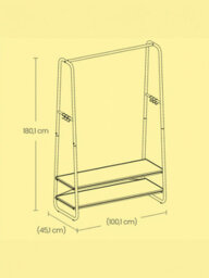 Vasagle Clothes Rail, Clothes Rack With 2 Shelves, 6 S Hooks, Steel Frame, Cream - thumbnail 5