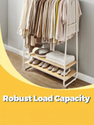 Vasagle Clothes Rail, Clothes Rack With 2 Shelves, 6 S Hooks, Steel Frame, Cream - thumbnail 4