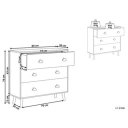 Wyld And Coco Cloudnest 3-Drawer Chest White Mdf With Pine Legs And Cloud Handles, W80 X D30 X H76Cm - thumbnail 4