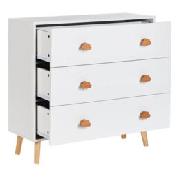 Wyld And Coco Cloudnest 3-Drawer Chest White Mdf With Pine Legs And Cloud Handles, W80 X D30 X H76Cm - thumbnail 5