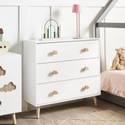 Wyld And Coco Cloudnest 3-Drawer Chest White Mdf With Pine Legs And Cloud Handles, W80 X D30 X H76Cm - thumbnail 2