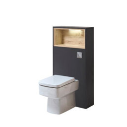 Homestylestore 600mm Black Grey Bathroom Wc Unit Led Lit Shelf Toilet And Chrome Flush Button - thumbnail 1
