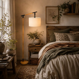 Wyld Haus Liloel Veel Brown Metal Floor Lamp With Rotating Cream Shade And E27 Led Bulb - thumbnail 1