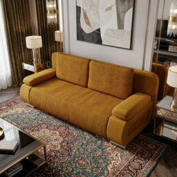 Emma M Corduroy Sofa Bed For Living Room Mdf Frame With Storage Loose Back Cushions 200X92X77 Cm Mustard - thumbnail 1