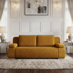 Emma M Corduroy Sofa Bed For Living Room Mdf Frame With Storage Loose Back Cushions 200X92X77 Cm Mustard - thumbnail 3
