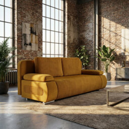 Emma M Corduroy Sofa Bed For Living Room Mdf Frame With Storage Loose Back Cushions 200X92X77 Cm Mustard - thumbnail 2