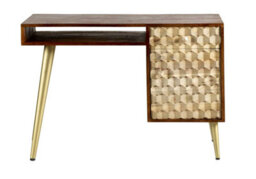Wyld Haus Beijing Mango Wood Desk 1 Drawer 1 Door Gold Geometric Pattern - thumbnail 3