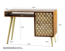 Wyld Haus Beijing Mango Wood Desk 1 Drawer 1 Door Gold Geometric Pattern - thumbnail 4