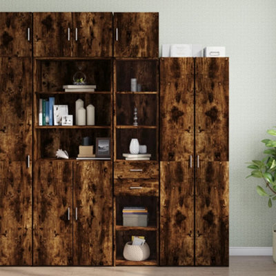 Berkfield Slim Storage Cabinet Smoked Oak 40X42.5X225 Cm Engineered Wood - image 1
