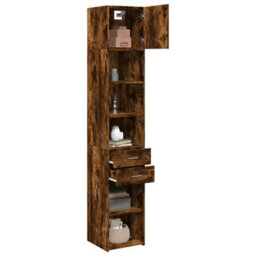 Berkfield Slim Storage Cabinet Smoked Oak 40X42.5X225 Cm Engineered Wood - thumbnail 3