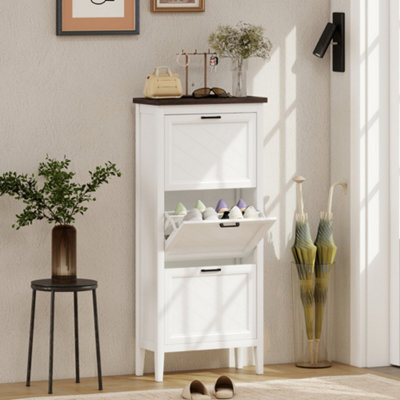 Homcom Shoe Cabinet With 3 Flip Drawers, Narrow Shoe Storage Cabinet, White - image 1