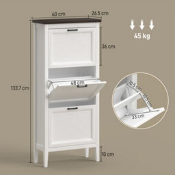 Homcom Shoe Cabinet With 3 Flip Drawers, Narrow Shoe Storage Cabinet, White - thumbnail 3