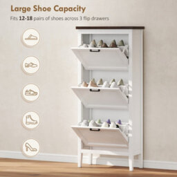 Homcom Shoe Cabinet With 3 Flip Drawers, Narrow Shoe Storage Cabinet, White - thumbnail 5