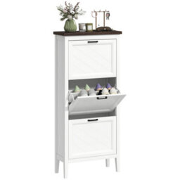 Homcom Shoe Cabinet With 3 Flip Drawers, Narrow Shoe Storage Cabinet, White - thumbnail 2