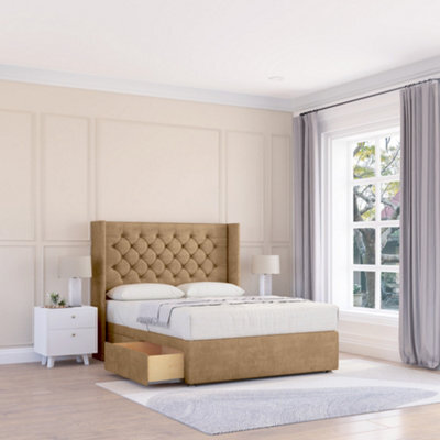 "Sloomy 6Ft Dior Dumfries Latte Memory Foam Bed Set With No Drawers Mattress & 54"" Wingback Headboard - Super King" - image 1