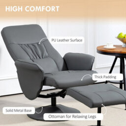 Grey Swivel Recliner With Ottoman Pu Leather Reclining Chair And Footrest - thumbnail 5
