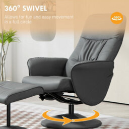 Grey Swivel Recliner With Ottoman Pu Leather Reclining Chair And Footrest - thumbnail 4