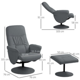 Grey Swivel Recliner With Ottoman Pu Leather Reclining Chair And Footrest - thumbnail 2