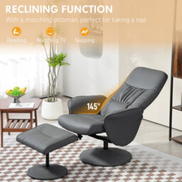 Grey Swivel Recliner With Ottoman Pu Leather Reclining Chair And Footrest - thumbnail 3