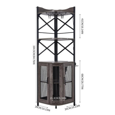 Grey 5 Tier Corner Bar Cabinet Led Lighting Wine Bottles Display Rack - image 1