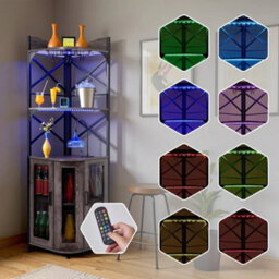Grey 5 Tier Corner Bar Cabinet Led Lighting Wine Bottles Display Rack - thumbnail 4