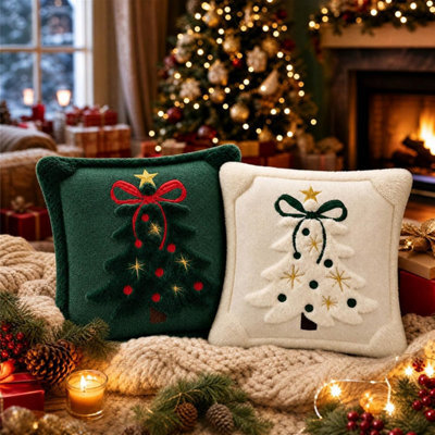CLEFFNS Christmas Pillow Covers 18X18In Set Of 2 Plush Xmas 3D Pillow Case Winter Cushion Cover Zipper Closure For Home Decor
