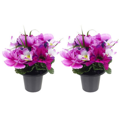 Urbn-Living Purple Peony & Foxtail Set Of 2 Artificial Silk Flower Grave Pot Memorial Arrangement Graveside Cemetery - image 1