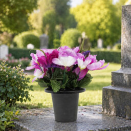 Urbn-Living Purple Peony & Foxtail Set Of 2 Artificial Silk Flower Grave Pot Memorial Arrangement Graveside Cemetery - thumbnail 2