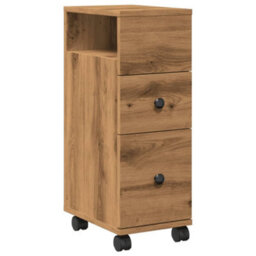 Berkfield Narrow Bathroom Cabinet With Wheels Artisian Oak Engineered Wood - thumbnail 2