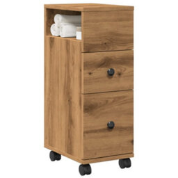 Berkfield Narrow Bathroom Cabinet With Wheels Artisian Oak Engineered Wood - thumbnail 1