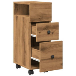 Berkfield Narrow Bathroom Cabinet With Wheels Artisian Oak Engineered Wood - thumbnail 7