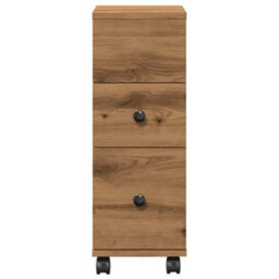 Berkfield Narrow Bathroom Cabinet With Wheels Artisian Oak Engineered Wood - thumbnail 4